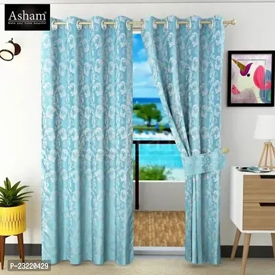 Polyester Printed Blue Asham Designer Curtain-thumb0