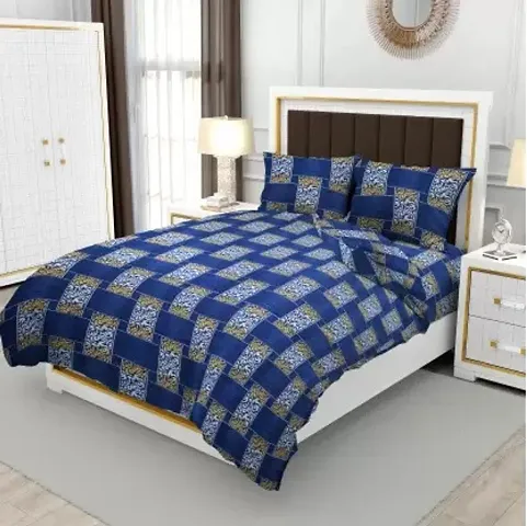 Pro Polyester Bedsheet for Double Bed - Latest Printed Bedding Sheet for Home and Hotel - Soft Flatsheets for Kids or Guest Bedroom with 2 Pillow Covers, 90 x 100 Inches