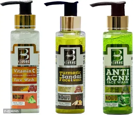 Combo Pack Of Vitamin-C Face Wash -100 Ml ,  Turmeric Sandal Face Wash - 100 Ml  And Anti Acne Face Wash -100 Ml