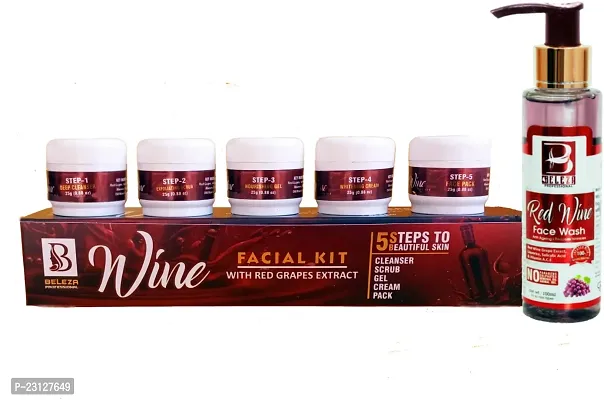 Natural Combo Pack Of Red Wine Face Wash 100Ml  Wine Facial Kit 125 Gm-thumb0