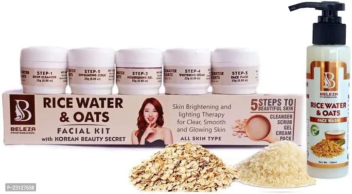 Natural Combo Pack Of Rice Water And Oats Face Wash 100Ml  Rice Water And Oats Facial Kit 125 Gm With Korean Beauty Secrets
