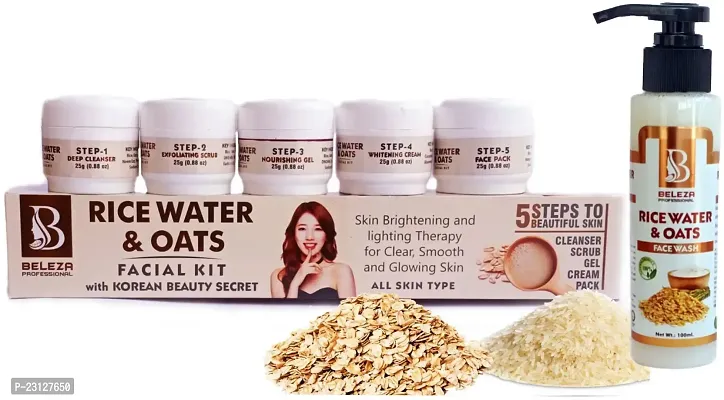 Natural Combo Pack Of Rice Water And Oats Face Wash 100Ml  Rice Water And Oats Facial Kit 125 Gm With Korean Beauty Secrets-thumb0