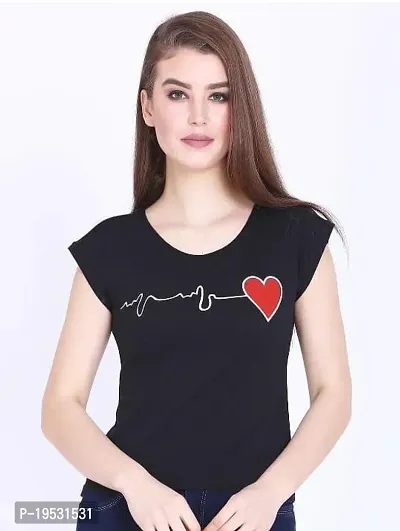 Elegant Black Cotton Blend Printed Tshirt For Women-thumb0