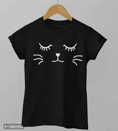 Elegant Black Cotton Blend Printed Tshirt For Women-thumb0