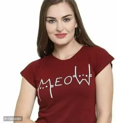 Elegant Maroon Cotton Blend Printed Tshirt For Women-thumb0