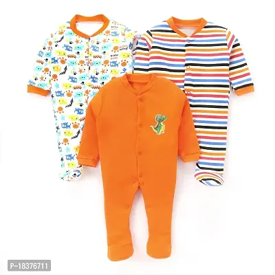 Mahadev Selection 100% Cotton Rompers/Sleepsuits/Jumpsuit/Night Suits for Baby Boys  Girls, Infants, New Borns (9_12 months, orange)-thumb0
