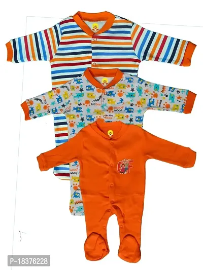 mahadev selection Adorable Rompers for Babies - Comfortable and Stylish for Boys and Girls Set of 3 (0-3 Months, Orange)-thumb0