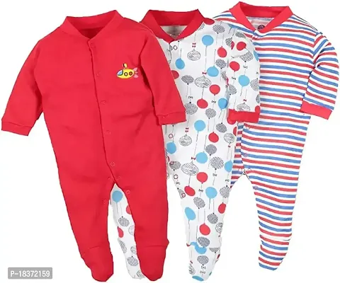 Cotton Rompers/Sleepsuits/Jumpsuit/Night Suits for Newborn Baby Boys  Girls in Red Color Pack of 3-thumb0