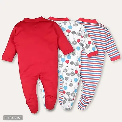 Cotton Rompers/Sleepsuits/Jumpsuit/Night Suits for Newborn Baby Boys  Girls in Red Color Pack of 3-thumb4