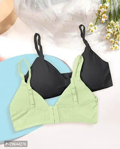 Stylish Multicoloured Cotton Solid Bras For Women Pack Of 2