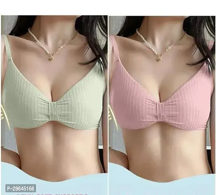 Stylish Multicoloured Cotton Solid Bras For Women Pack Of 2-thumb0