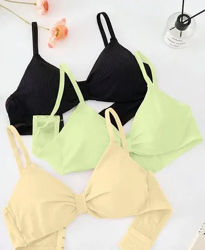 Comfortable Multicolored Polycotton Solid Basic Bras For Women-Pack Of 2