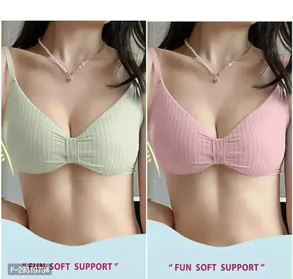 Comfortable Multicoloured Cotton Solid Basic Bras For Women-Pack Of 2-thumb0