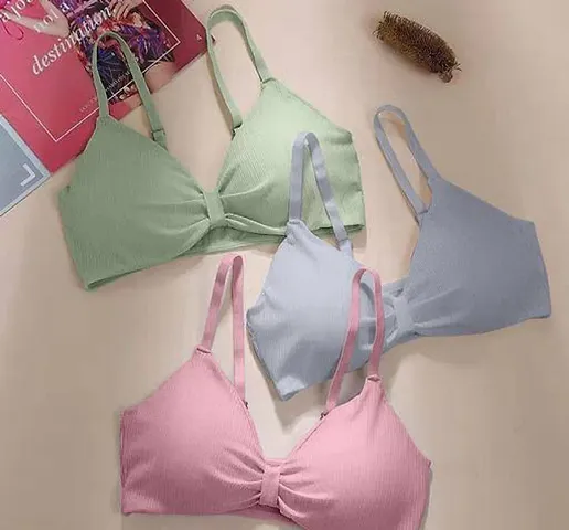 Comfortable Blend Solid Basic Bras For Women Pack Of-3