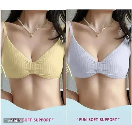 Comfortable Multicoloured Cotton Solid Basic Bras For Women-Pack Of 2-thumb0