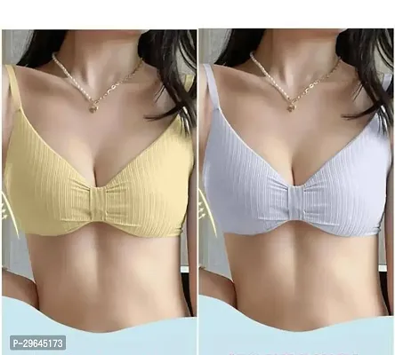 Stylish Multicoloured Cotton Solid Bras For Women Pack Of 2