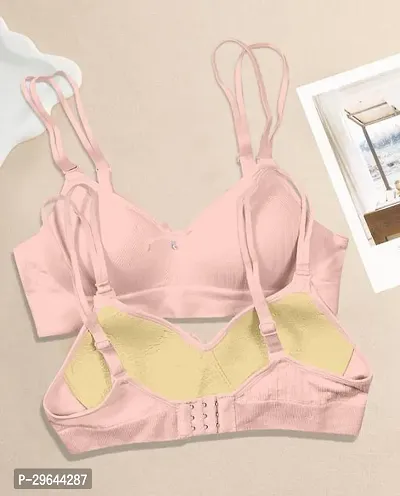 Stylish Peach Polycotton Solid Bras For Women