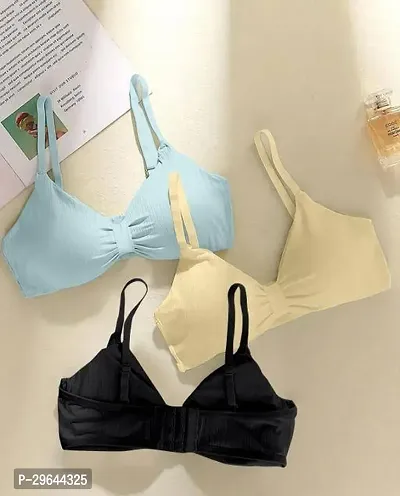 Stylish Multicoloured Cotton Solid Bras For Women Pack Of 3-thumb0