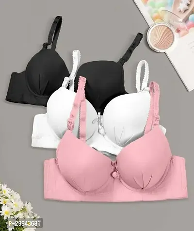 Stylish Multicoloured Polycotton Solid Bras For Women Pack Of 3