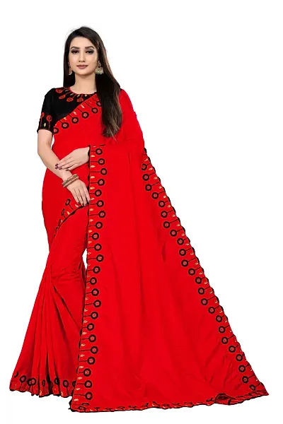 Harvilsan Women's Dola Silk Embroidered Work Saree With Unstitched Blouse