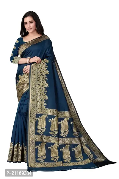 Fancy Silk Blend Saree with Blouse Piece for Women