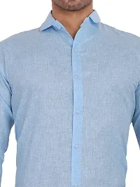 Comfortable  Blue Linen Long Sleeves For Men-thumb2