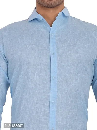 Comfortable  Blue Linen Long Sleeves For Men-thumb3