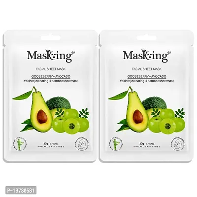 MasKing Bamboo Facial Sheet Mask of Gooseberry  Avocado for Skin Rejuvenating Ideal for Women  Men, 20ml each (Pack of 2)