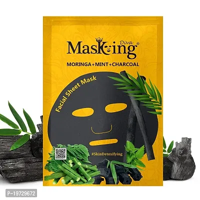 Masking Beauty Facial Sheet Mask of Honey for Skin Glowing 20ml (Pack Of 1)  Masking Diva Moringa, Mint  Charcoal Facial Sheet Mask for Skin Detoxifying 25ml (Pack Of 1) for Women  Men-thumb2