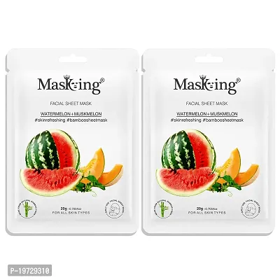 MasKing Bamboo Facial Sheet Mask of Watermelon  Muskmelon for Skin Refreshing Ideal for Women  Men, 20ml each (Pack of 2)