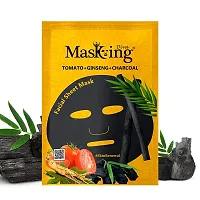 Masking Beauty Facial Sheet Mask of Vitamin-C for Skin Brightening 20ml  Masking Diva Tomato, Ginseng  Charcoal Facial Sheet Mask for Skin Renewal 25ml for Women  Men (combo Pack Of 2)-thumb1