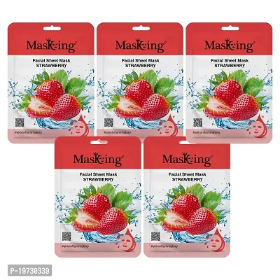 Masking Beauty Skin Glowing, Calming, Fairness, Natural Serum Facial Sheet Mask (Strawberry) Suitable for Women  Men Lyocell Mask Sheet Pack of 01