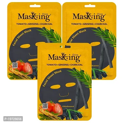 Masking Diva Tomato, Ginseng  Charcoal Facial Sheet Mask 25ml (Pack Of 1)