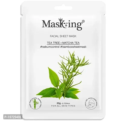 MasKing Bamboo Facial Sheet Mask of Tea Tree  Matcha Tea for Sebum Control Ideal for Women  Men, 20ml each (Pack of 2)-thumb3