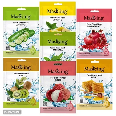 Masking Beauty Facial Sheet Mask | Natural Sheet Mask | Face sheet Mask for Women, Men Combo Pack of 7-thumb0