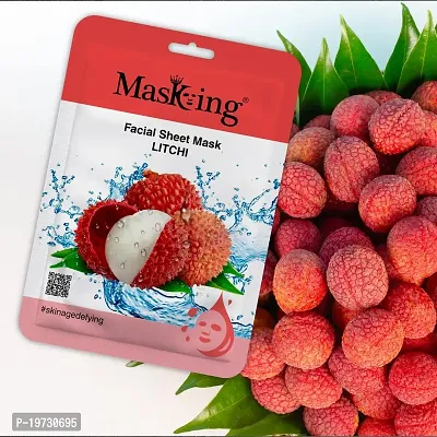 Masking Beauty Skin Glowing, Skin Lightening, Calming, Fairness, Natural Serum Facial Sheet Mask (Litchi) Suitable for Women  Men Lyocell Mask Sheet Pack of 01-thumb2