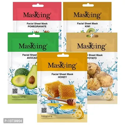 MasKing Beauty Facial Sheet Mask Pomegranate, Kiwi, Avocado, Potato  Honey for Skin Regeneration  Glowing for Women  Men, 100ml (Combo Of 5)