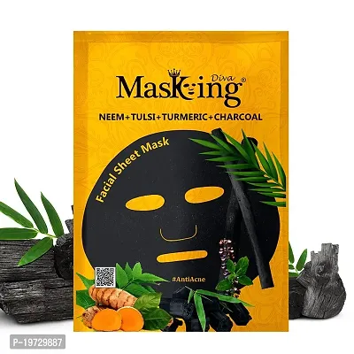 Masking Beauty Facial Sheet Mask of Potato for Skin Lightening 20ml (Pack Of 1)  Masking Diva Neem, Tulsi, Turmeric  Charcoal Facial Sheet Mask for Anti Acne 25ml (Pack Of 1) for Women  Men-thumb2