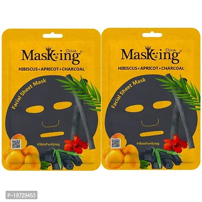 Masking Charcoal Bamboo Facial Sheet Mask Skin Detox and Cleansing Hibiscus Apricot  Charcoal Sheet Mask for Women Men 25ml Each Pack of 02-thumb0