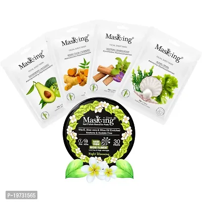 MasKing Bamboo Facial Sheet Mask For Gooseberry, Neem, Saffron  Algae Ideal For Women  Men (Combo Pack of 4) | Diva Night Blooming Nail Polish Remover 30 Round Pads (Pack of 1)-thumb0