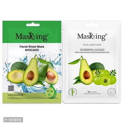 MasKing Beauty Facial Sheet Mask of Avocado (20g)  Bamboo Facial Sheet Mask of Gooseberry  Avocado (20g) Ideal for Women  Men (Combo Pack of 2)