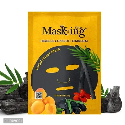 Masking Beauty Facial Sheet Mask of Rice for Skin Soothing 20ml (Pack Of 1)  Masking Diva Hibiscus, Apricot  Charcoal Facial Sheet Mask for Skin Purifying 25ml (Pack Of 1) for Women  Men-thumb2