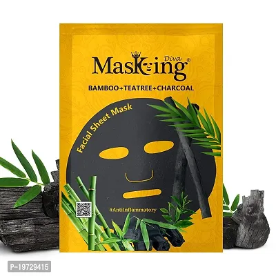 Masking Beauty Diva Facial Sheet Mask Aloe Vera and Bamboo, Tea-tree Charcoal facial Sheet Mask Combo Pack of 02-thumb2