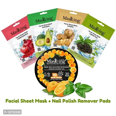 MasKing Beauty Facial Sheet Mask Pomegranate, Avocado, Potato  Green Tea Ideal for Women  Men (Combo Pack of 4) | Orange Nail Polish Remover-thumb0