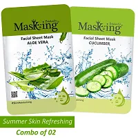 Masking Beauty Summer Facial Sheet Mask for Skin Moisturizing, Skin Lightening, Skin Nourishing, Calming, Fairness of Natural Serum (Aloe Vera and Cucumber) Suitable for Women  Men (Combo of 2)-thumb1