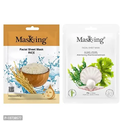 MasKing Beauty Facial Sheet Mask of Rice (20g)  Bamboo Facial Sheet Mask of Algae  Pearl (20g) Ideal for Women  Men (Combo Pack of 2)