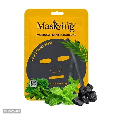 Masking Diva Charcoal Facial Sheet Mask Combo| Natural Charcoal Sheet Mask |Face sheet Mask for Women, Men Combo Pack of 05 (100ml/g)-thumb4