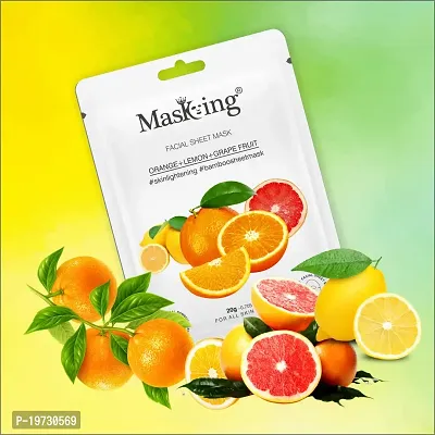 MasKing Bamboo Facial Sheet Mask of Orange, Lemon  Grapefruit for Skin Lightening Ideal for Women  Men, 20ml each (Pack of 2)-thumb2