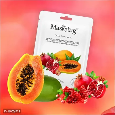 MasKing Bamboo Facial Sheet Mask of Papaya, Pomegranate  Grape Seed for Skin Vital Infusion Ideal for Women  Men, 20ml each (Pack of 2)-thumb2