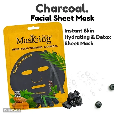 Masking Charcoal Bamboo Facial Sheet Mask Skin Detox and Cleansing Hibiscus Apricot  Charcoal Sheet Mask for Women Men 25ml Each Pack of 02-thumb3